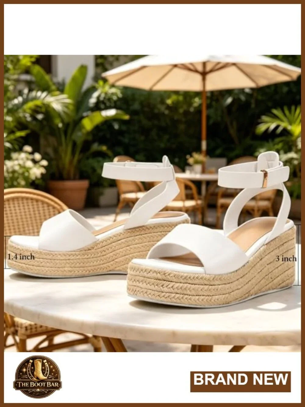 Espadrille Platform Wedge Sandals Slip-On with Adjustable Strap Open Toe 3in